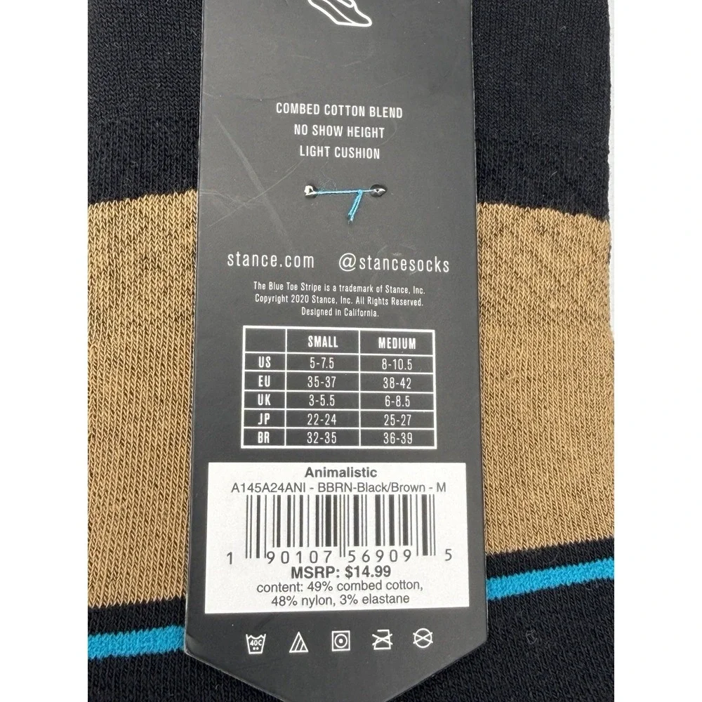 Stance Animalistic No Show Socks Brown Black Tiger Print Womens Medium NWT